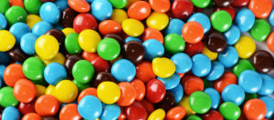 Closeup of pile of colorful chocolate candies